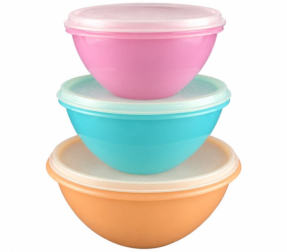 Vintage Tupperware Wonderlier Bowls Set of 3 Pastel Pink Aqua Peach w Lids